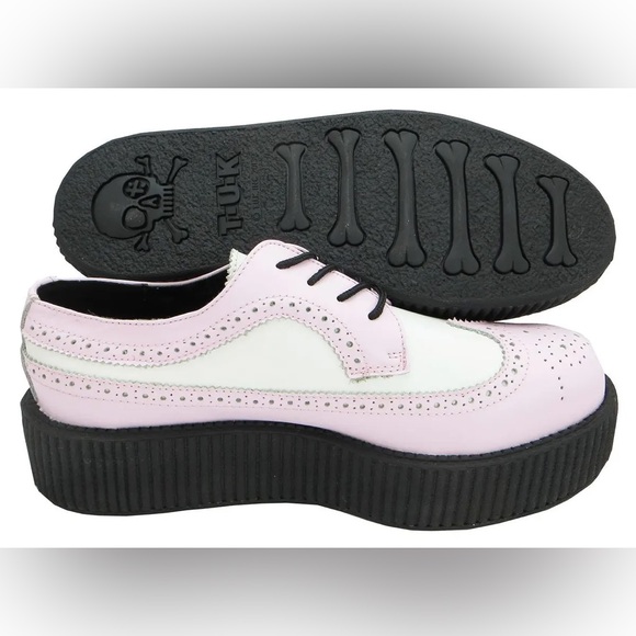 NWOT T.U.K Viva High Sole Mondo Wingtip Oxford Platform Creeper White Pink EU 39 - Picture 4 of 14